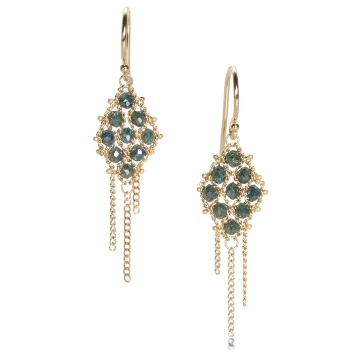 Earrings Small Textile Earrings with Blue Diamonds Amali