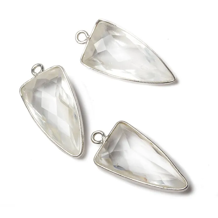 Rings Beadsofcambaycom 21x11mm Silver Bezel Crystal Quartz faceted point 1 focal bead