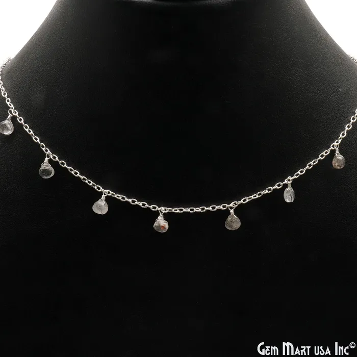 GemMartUSA Necklaces Rutilated Heart 5mm Silver Wire Wrapped Dangle Rosary Chain