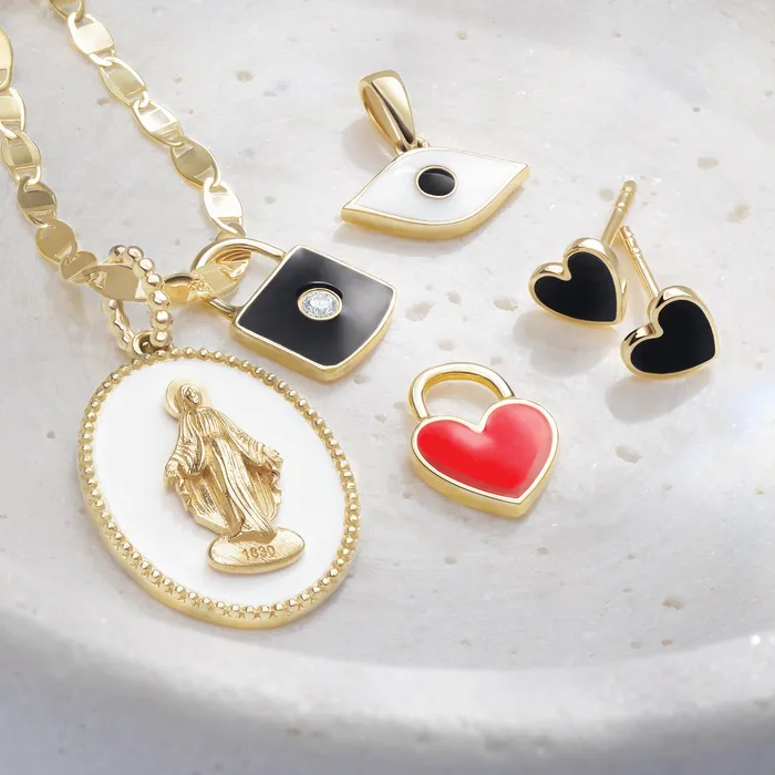 302 Fine Jewelry Enamel Heart Charm Pendant Solid 14K Yellow White Rose Gold or Sterling Necklaces