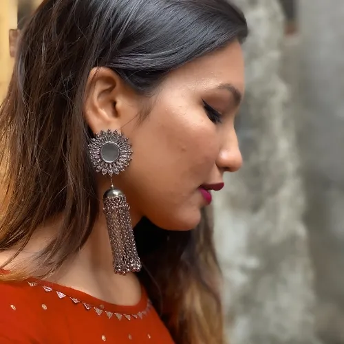 Earrings justreal deal Afgani German Silver Oxidized Jhumki Earrings for Women DESIGN 216