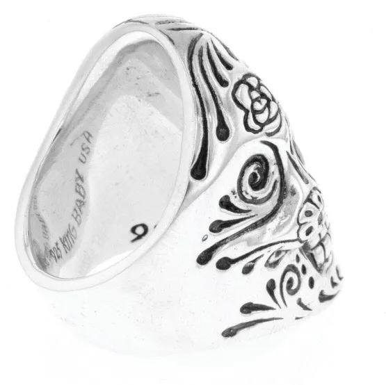 King Baby Rings Large Skull Ring wChosen Cross Detail and Garnet Eyes King Baby Rings Large Skull Ring wChosen Cross Detail and Garnet Eyes