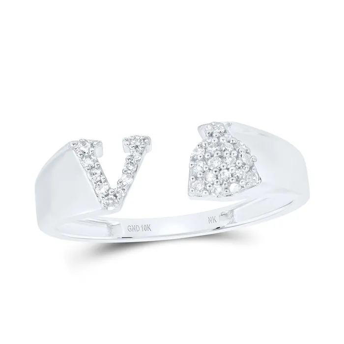 18CtwNat Dia Nk Gift Initial V Ladies Ring 169 grams GND Rings