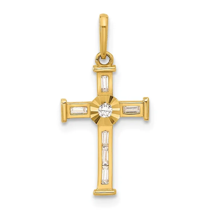 10k Yellow Gold 108 mm Polished CZ Cubic Zirconia Cross Charm 048 grams Qgold Charm Necklaces