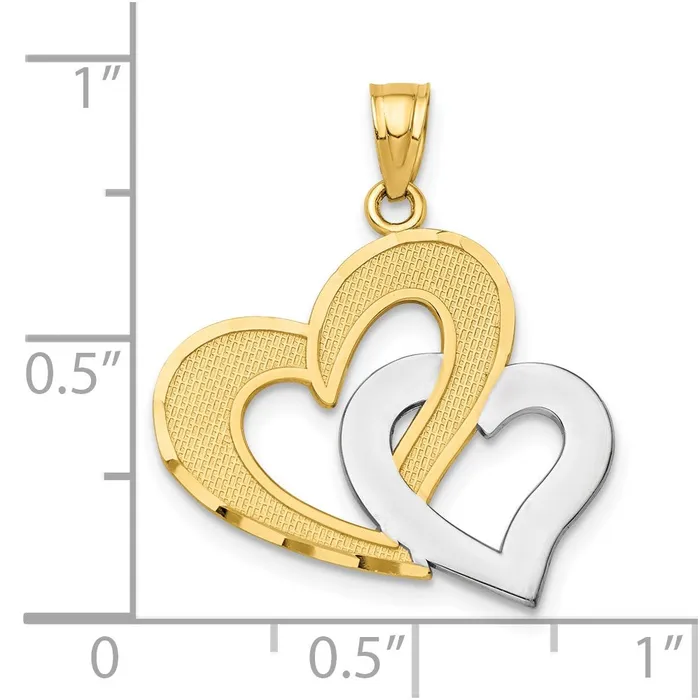 10k Yellow wRhodium 21 mm Double Heart Pendant 132 grams Qgold Necklaces