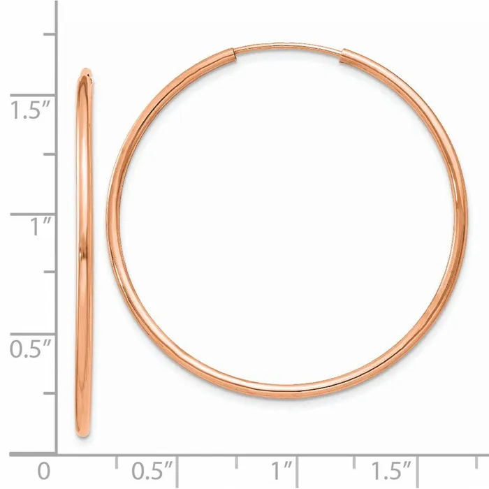 14k Rose Gold 38 mm Polished Endless Tube Hoop Earrings 159 grams Qgold Earrings