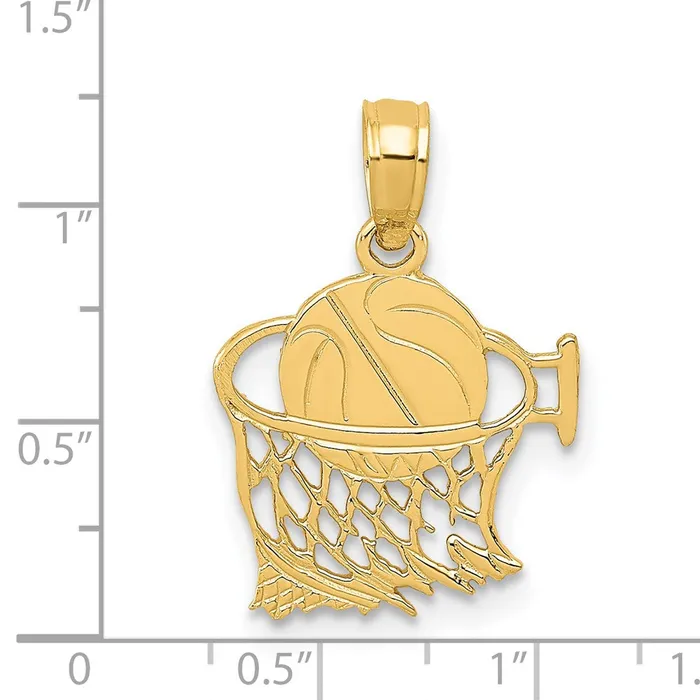 14k Yellow Gold 12 mm Basketball in Net Pendant 065 grams Qgold Necklaces