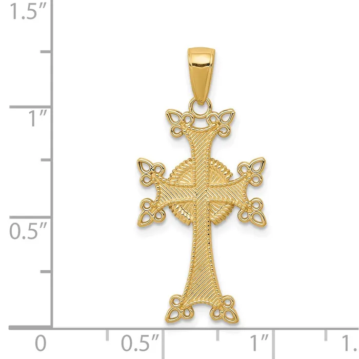14k Yellow Gold 15 mm PolishedTextured Armenian Cross Pendant 18 grams Qgold Necklaces 14k Yellow Gold 15 mm PolishedTextured Armenian Cross Pendant 18 grams Qgold Necklaces