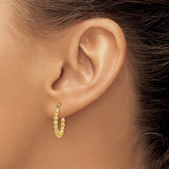 14k Yellow Gold 16 mm Beaded Hoop Earrings 061 grams Qgold Earrings