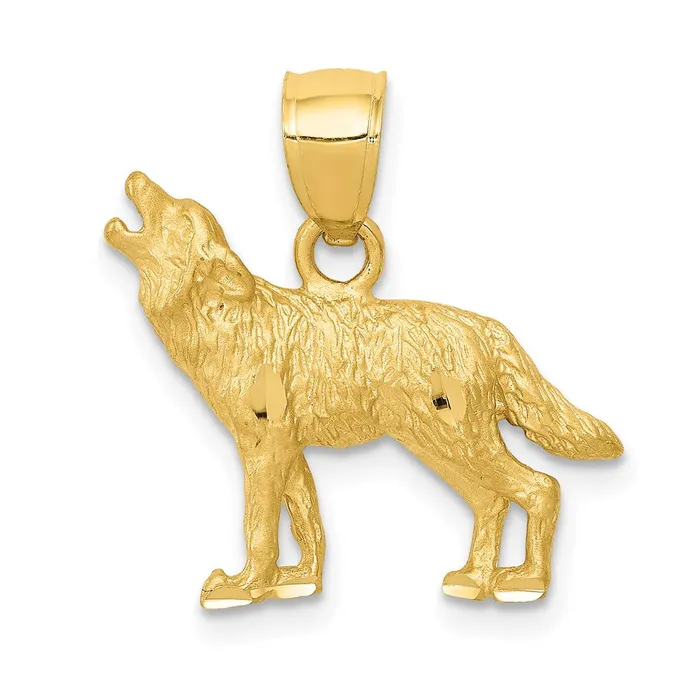 14k Yellow Gold 18 mm Diamondcut Wolf Pendant 166 grams Qgold Necklaces