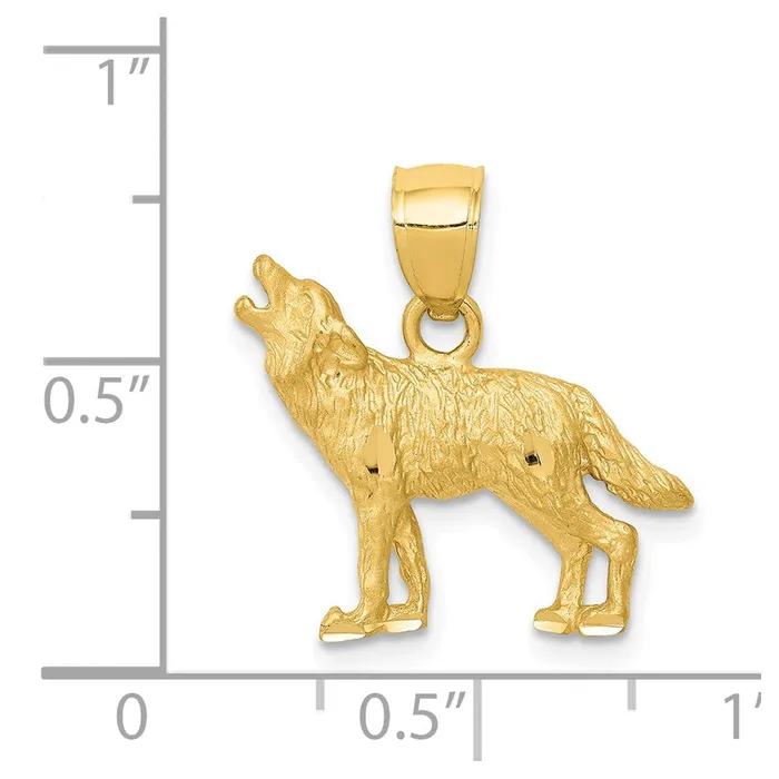 14k Yellow Gold 18 mm Diamondcut Wolf Pendant 166 grams Qgold Necklaces