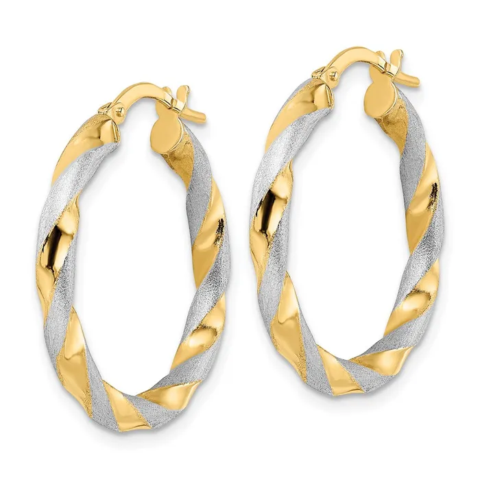 14k Yellow Rhodium 255 mm Brushed and Polished Twisted Hoop Earrings 179 grams Qgold Earrings 14k Yellow Rhodium 255 mm Brushed and Polished Twisted Hoop Earrings 179 grams Qgold Earrings