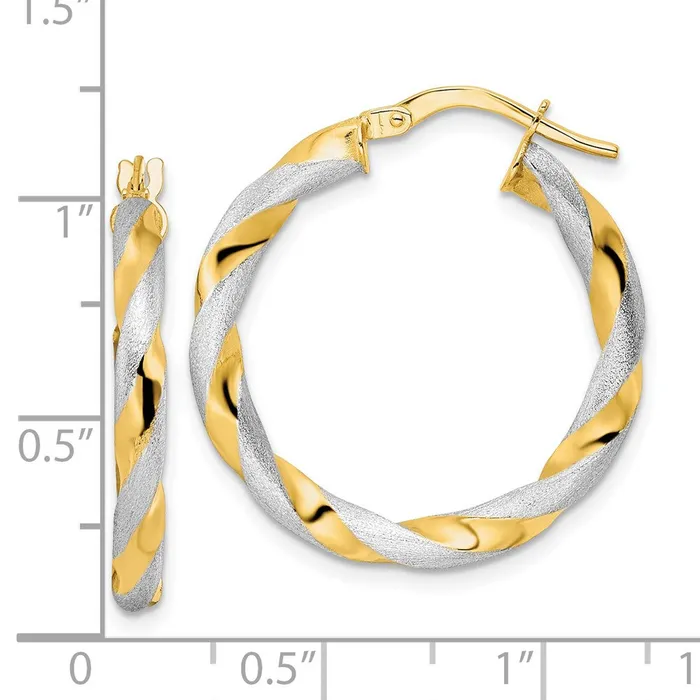 14k Yellow Rhodium 255 mm Brushed and Polished Twisted Hoop Earrings 179 grams Qgold Earrings 14k Yellow Rhodium 255 mm Brushed and Polished Twisted Hoop Earrings 179 grams Qgold Earrings