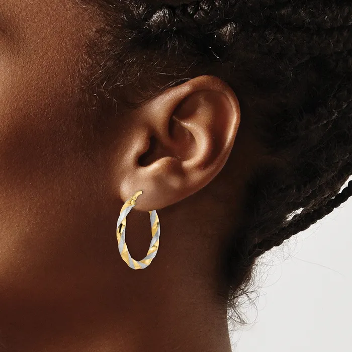 14k Yellow Rhodium 255 mm Brushed and Polished Twisted Hoop Earrings 179 grams Qgold Earrings 14k Yellow Rhodium 255 mm Brushed and Polished Twisted Hoop Earrings 179 grams Qgold Earrings