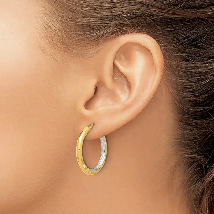 14k Yellow Rhodium 26 mm Polished and Diamondcut Hoop Earrings 268 grams Qgold Earrings 14k Yellow Rhodium 26 mm Polished and Diamondcut Hoop Earrings 268 grams Qgold Earrings