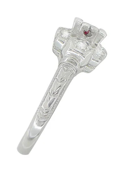 1920s Vintage Inspired Ruby and Diamond Art Deco Platinum Engagement Ring Antique Jewelry Mall Rings