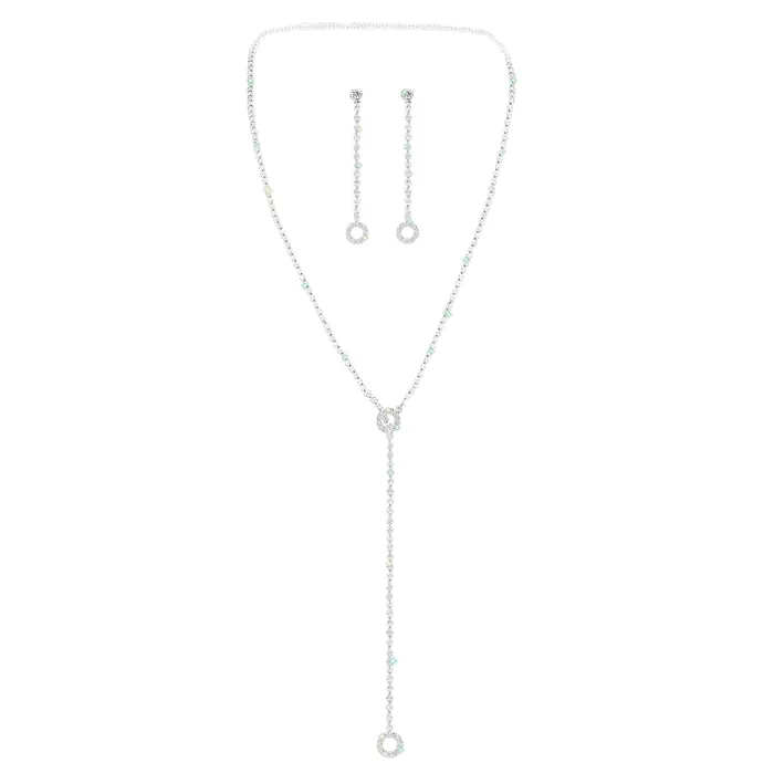 4028 Earrings 17534 Rhinestone Chain Lariat Neck and Earring Set Silver