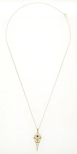 Antique Jewelry Mall Antique Lavalier Pendant Necklace in 10 Karat Gold Necklaces