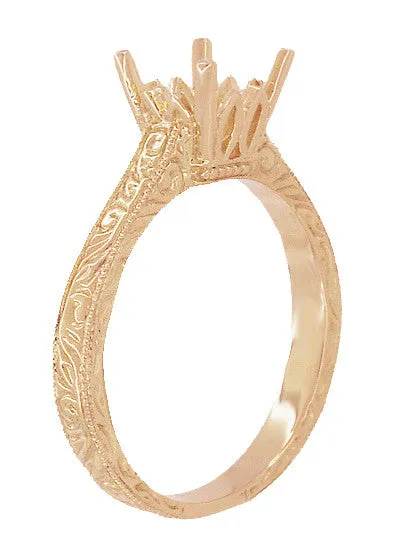 Antique Jewelry Mall Rings Art Deco 1 150 Carat Crown Scrolls Filigree Engagement Ring Setting in 14 Karat Rose Gold