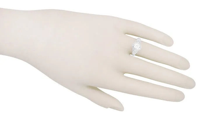 Antique Jewelry Mall Rings Art Deco Engraved Filigree White Sapphire Engagement Ring in 14 Karat White Gold