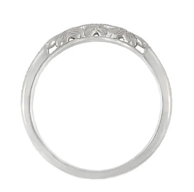 Antique Jewelry Mall Rings Art Deco Flowers and Wheat Engraved Filigree Wedding Band in 18 Karat White Gold