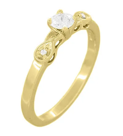 Antique Jewelry Mall Rings Classic 1950s Retro Moderne 14 Carat Diamond Engagement Ring in 14K Yellow Gold