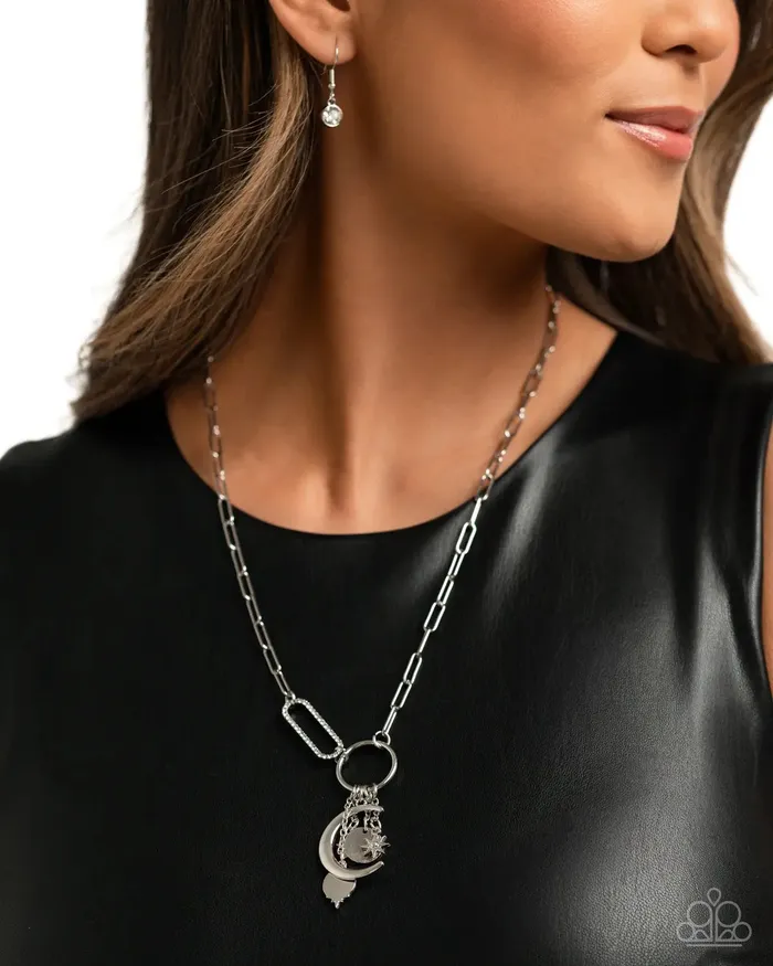 Astral Ambience Silver Moon Star Short Necklace Paparazzi Paparazzi Accessories Necklaces