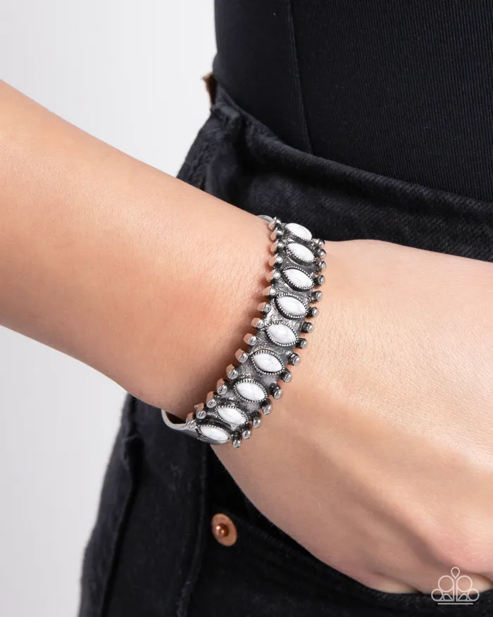 Beautiful Badlands White Stone Silver Cuff Bracelet Paparazzi Paparazzi Accessories Bracelets