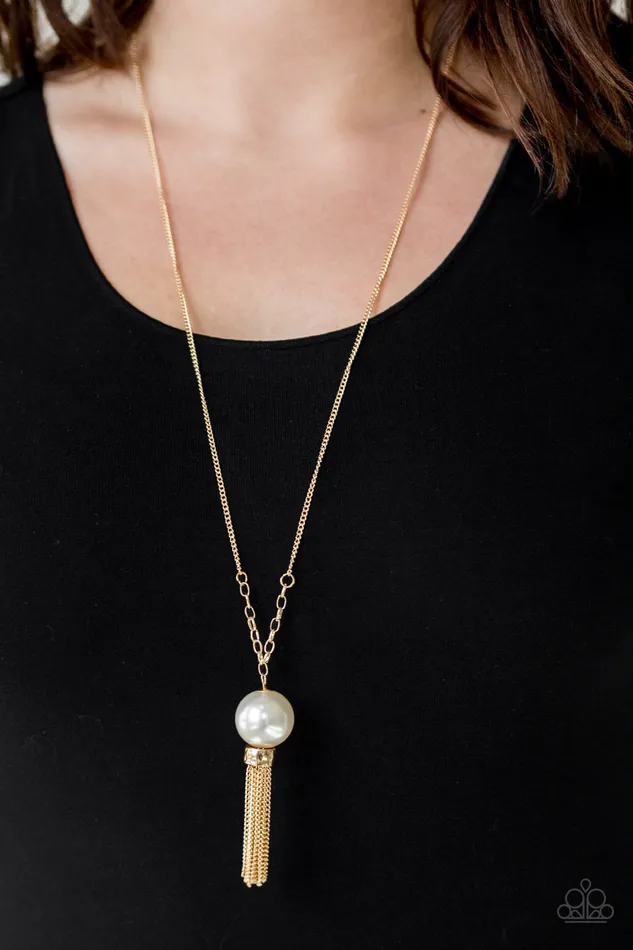 Belle of the Ballroom Paparazzi Gold Chain White Pearly Bead Pendant Necklace Paparazzi Accessories Necklaces