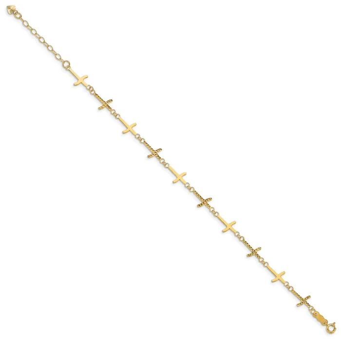 Bracelets Qgold 14k Yellow Gold 7 mm Polished Diamondcut Crosses w1in Ext Bracelet 157 grams