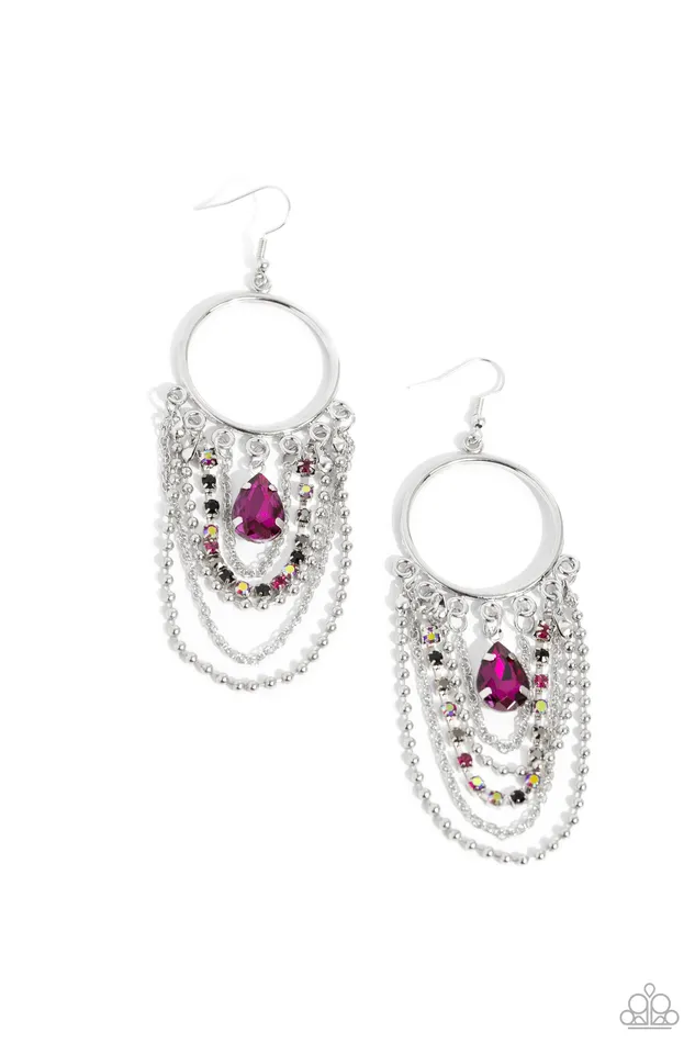 Cascading Clash Multi Color Rhinestone Pink Gem Silver Earring Paparazzi Paparazzi Accessories Earrings Cascading Clash Multi Color Rhinestone Pink Gem Silver Earring Paparazzi Paparazzi Accessories Earrings