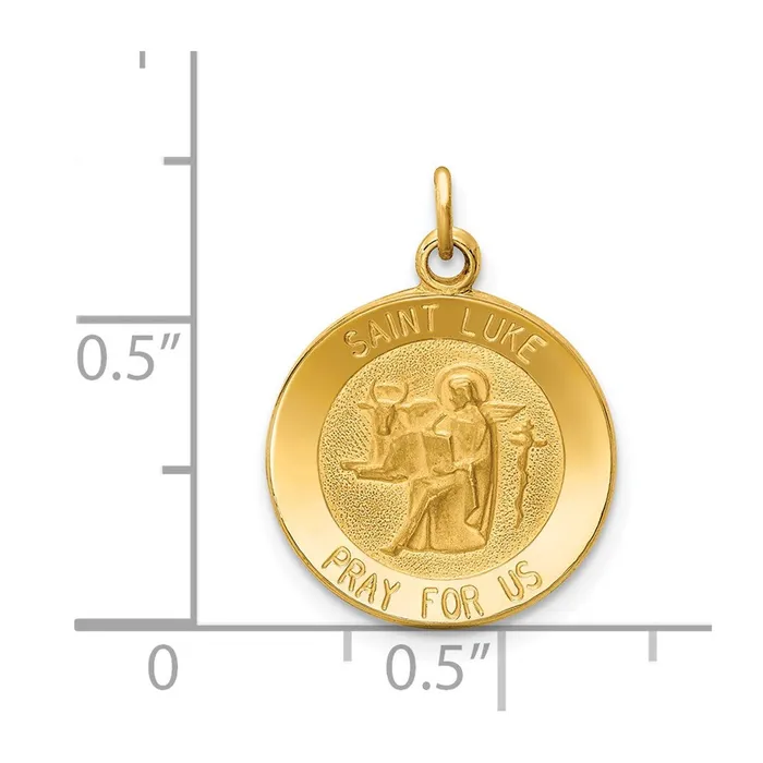 Charm Necklaces 14k Yellow Gold 15 mm Saint Luke Medal Charm 119 grams Qgold