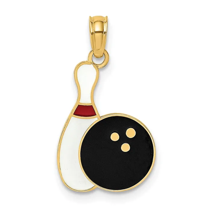 Charm Necklaces Qgold 10k Yellow Gold 119 mm Enamel Bowling Ball and Pin Charm 078 grams