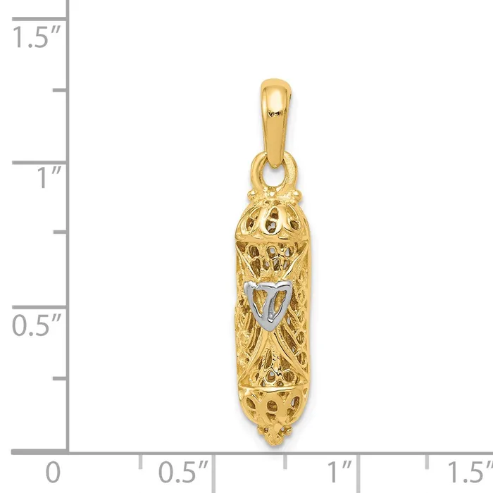 Charm Necklaces Qgold 14k Yellow Rhodium 7 mm Mezuzah WShin Charm 234 grams Charm Necklaces Qgold 14k Yellow Rhodium 7 mm Mezuzah WShin Charm 234 grams