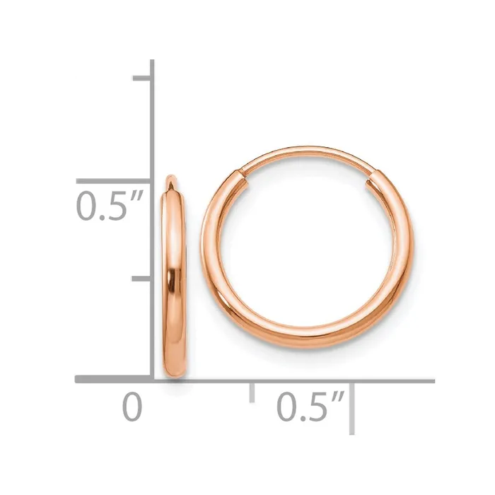 Earrings 14k Rose Gold 15 mm Polished Endless Tube Hoop Earrings 052 grams Qgold Earrings 14k Rose Gold 15 mm Polished Endless Tube Hoop Earrings 052 grams Qgold