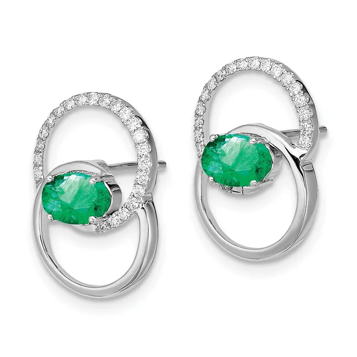 Earrings 14k White Gold Double Circle EmeraldDiamond Post Earrings 19 grams Qgold
