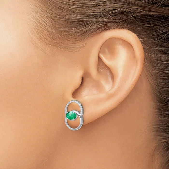 Earrings 14k White Gold Double Circle EmeraldDiamond Post Earrings 19 grams Qgold