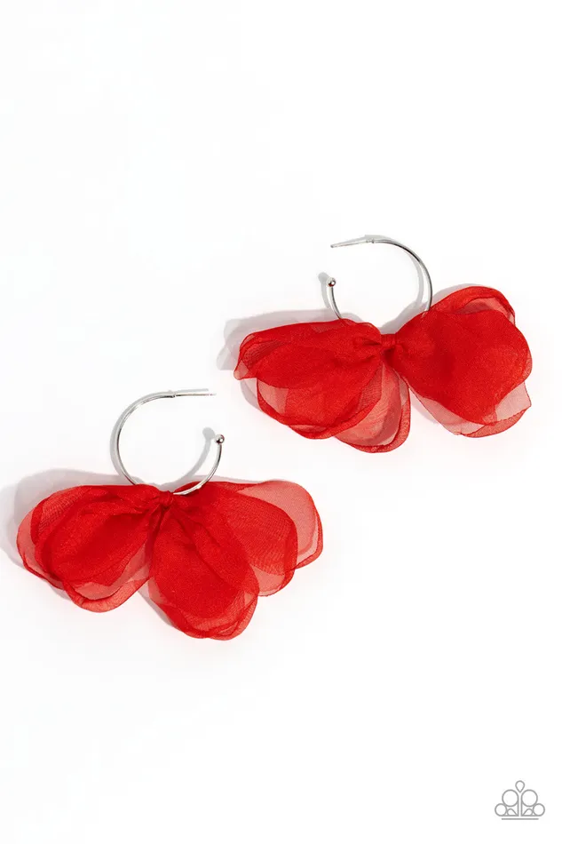 Earrings Chiffon Class Red Fabric Silver Hoop Earrings Paparazzi Paparazzi Accessories Earrings Chiffon Class Red Fabric Silver Hoop Earrings Paparazzi Paparazzi Accessories