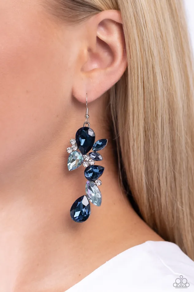 Earrings Fancy Flaunter Blue and White Gem Silver Earrings Paparazzi Paparazzi Accessories