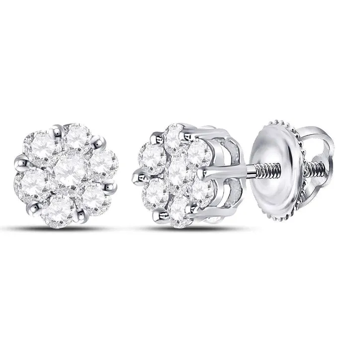Earrings GND Gold Flower Cluster Earrings 12 Cttw Round Natural Diamond Womens 066 grams