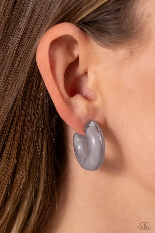 Earrings Paparazzi Accessories Acrylic Acclaim Silver Gray Hoop Earrings Paparazzi