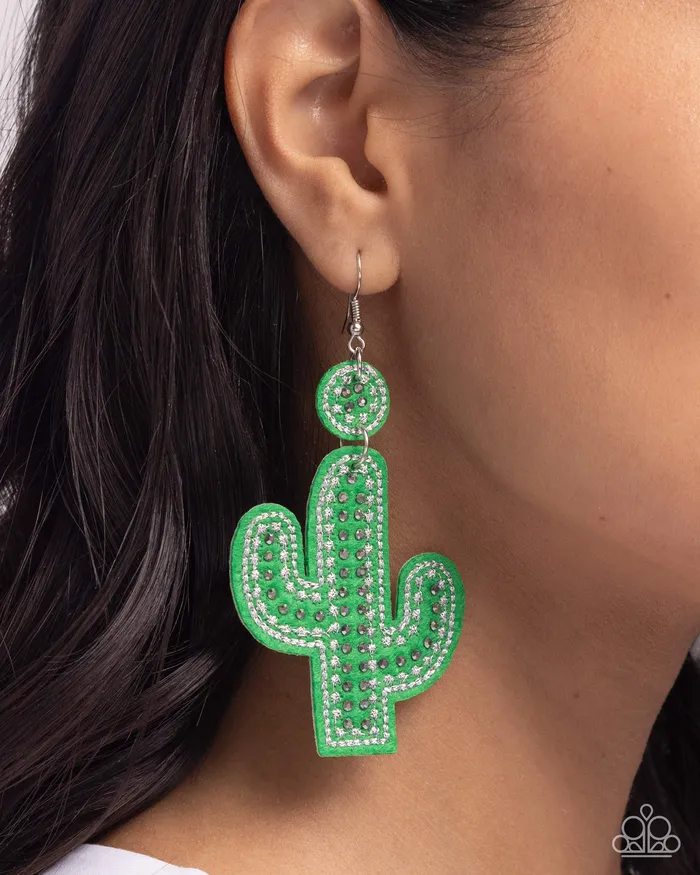 Earrings Paparazzi Accessories Cactus Cameo Green Felt Cactus Earrings Paparazzi