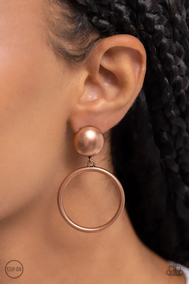 Earrings Paparazzi Accessories Classic Candescence Copper Circle ClipOn Earrings Paparazzi