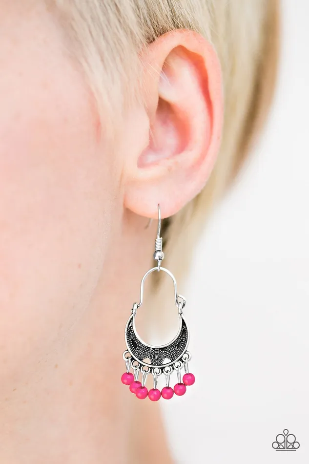 Earrings Paparazzi Accessories Hopelessly Houston Pink Bead Silver Earrings Paparazzi