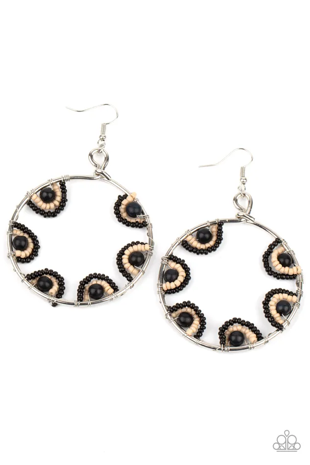Earrings Paparazzi Accessories Off The Rim Black and Brown Seed Bead Silver Circle Earrings Paparazzi