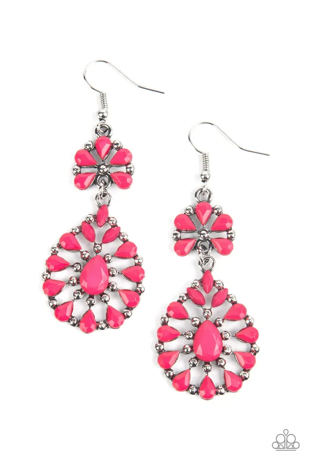 Earrings Paparazzi Accessories Posh Palooza Pink Bead Silver Earrings Paparazzi
