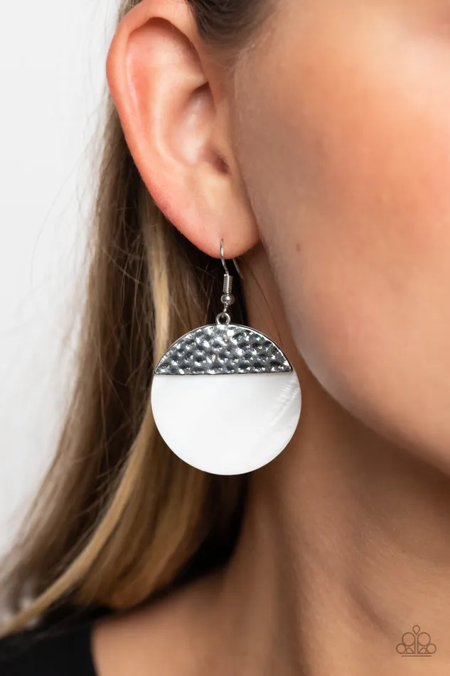 Earrings Paparazzi Accessories SHELL Out White Circle Silver Earrings Paparazzi