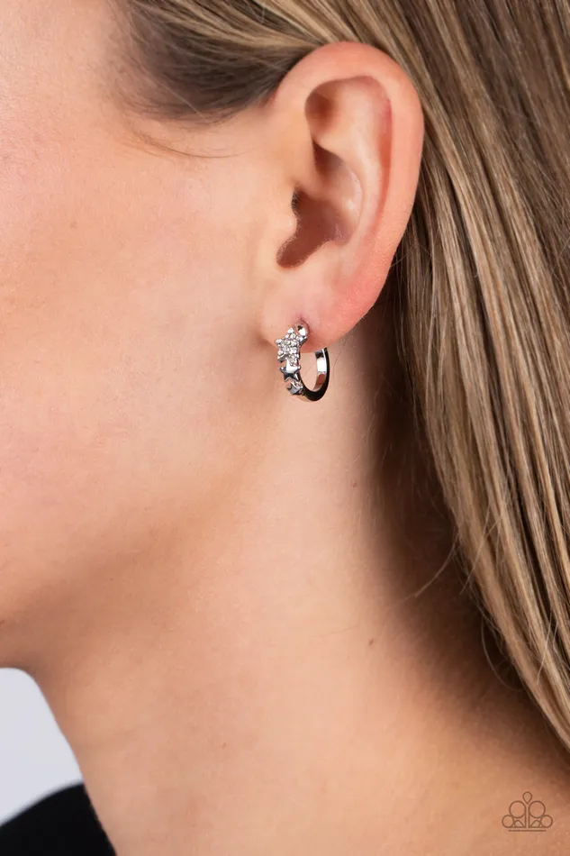 Earrings Paparazzi Accessories Starfish Showpiece White Rhinestone Silver Star Tiny Hoop Earrings Paparazzi