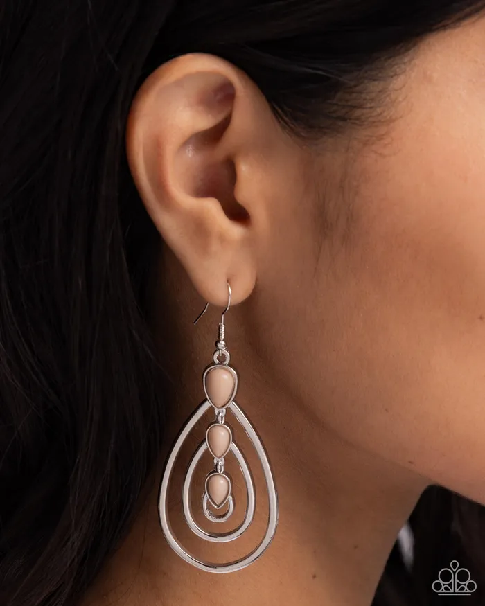 Earrings Paparazzi Accessories Sweat and TIERS Brown Bead Silver Teardrop Earrings Paparazzi