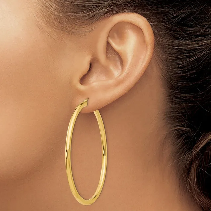 Earrings Qgold 10k Yellow Gold 3 mm Lightweight Tube Hoop Earrings 401 grams